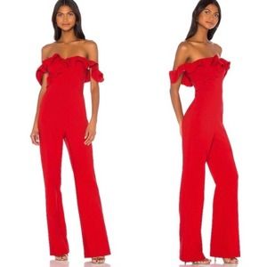 Likely Red Off The shoulder Ruffle Jumpsuit NWT